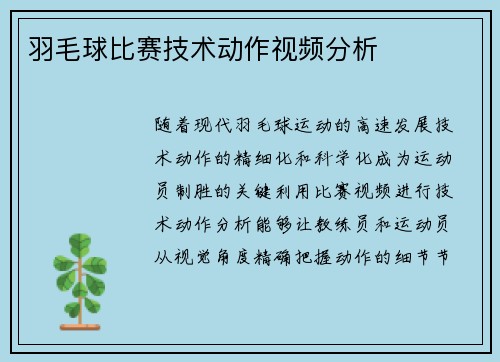 羽毛球比赛技术动作视频分析
